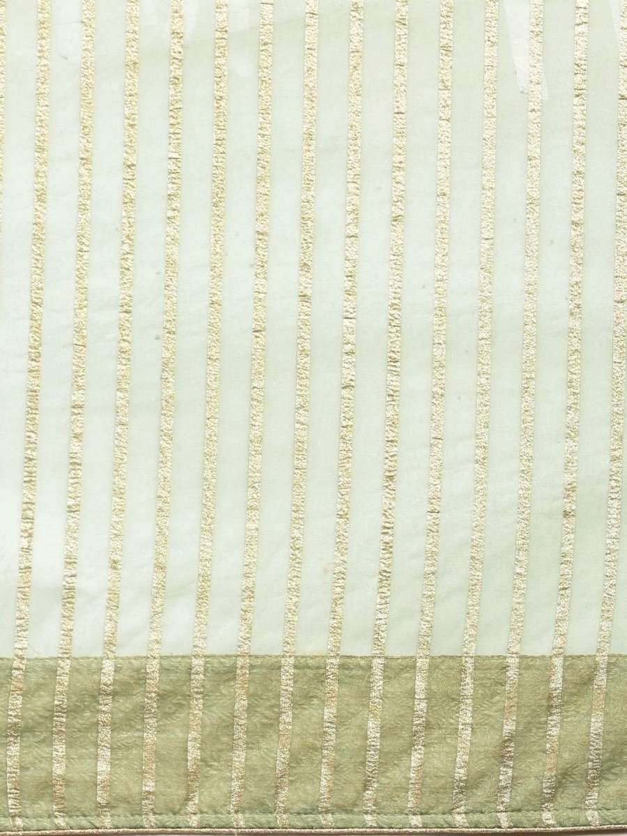 Green & Pink Organza Striped Half & Half Saree - inddus-us