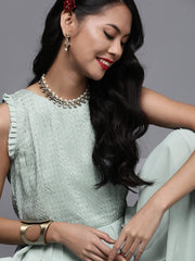 Green Poly Georgette Embroidered Jumpsuit - inddus-us