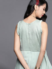 Green Poly Georgette Embroidered Jumpsuit - inddus-us