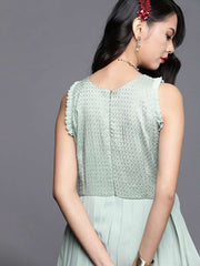 Green Poly Georgette Embroidered Jumpsuit - inddus-us