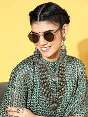 Green Polyester Partywear Geometric Dresses - Inddus.com