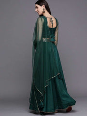 Green Silk Blend Sequins Lehenga Choli - inddus-us