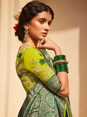 Green Silk festive wear Saree - Inddus.com