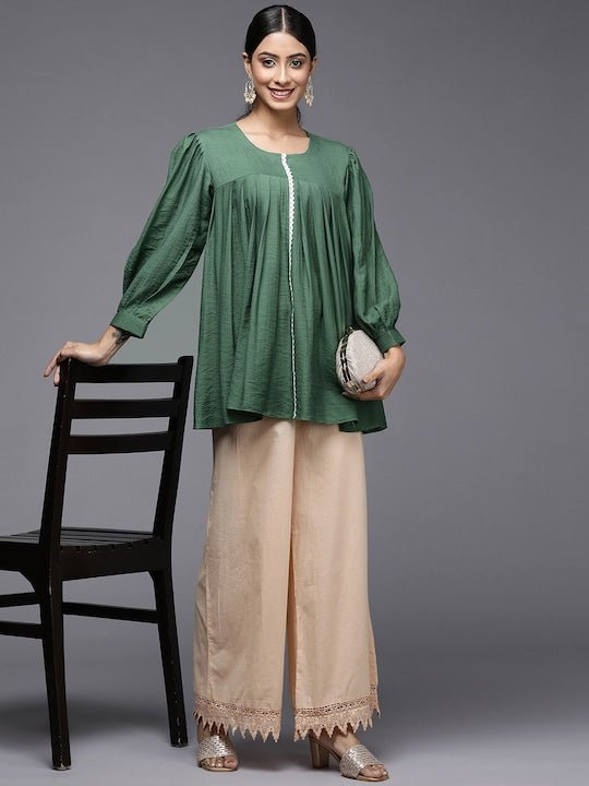 Green Solid Tunic - Inddus.com