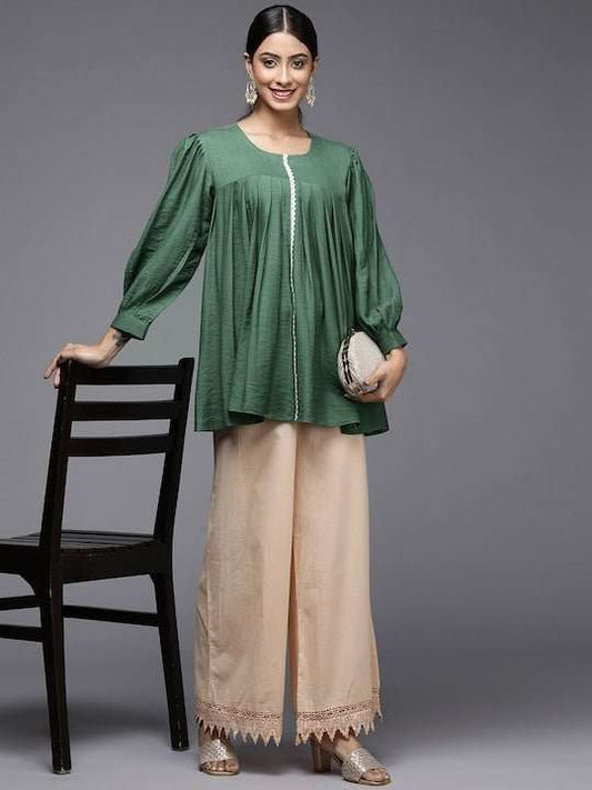 Green Solid Tunic - Inddus.com