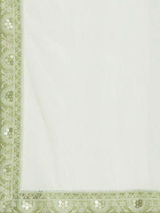 Green & White Embroidered Thread Work Semi-Stitched Lehenga & Unstitched Blouse With - Inddus.com