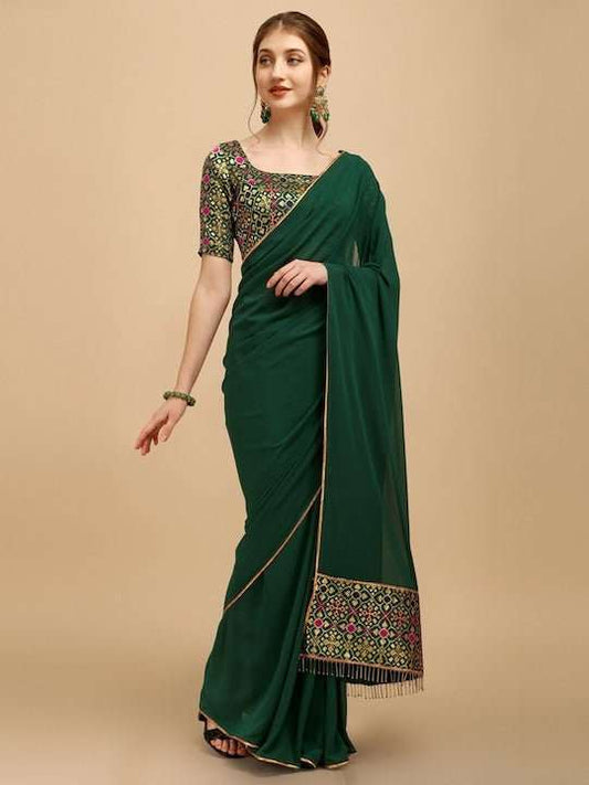 Green Woven Design Saree