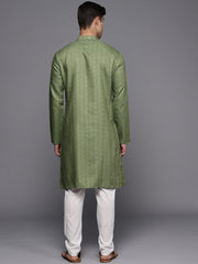 Green Woven Design Striped Kurta - Inddus.com