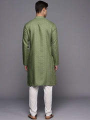 Green Woven Design Striped Kurta - Inddus.com