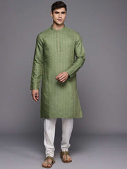 Green Woven Design Striped Kurta - Inddus.com