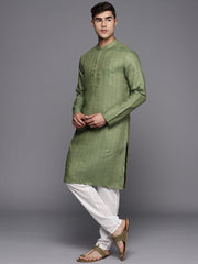 Green Woven Design Striped Kurta - Inddus.com