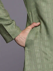 Green Woven Design Striped Kurta - Inddus.com