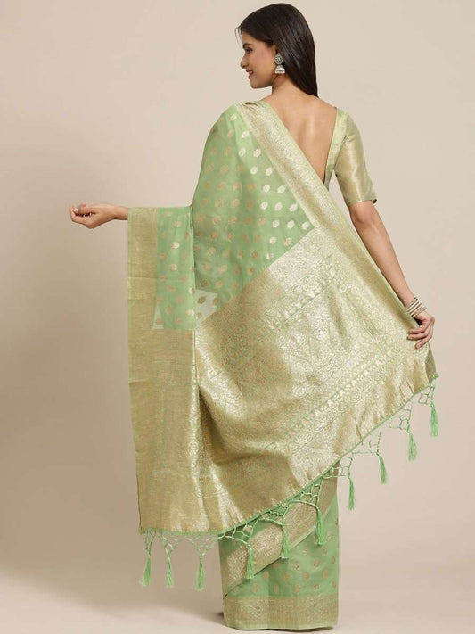 Green Zari Woven Banarasi Saree - Inddus.com
