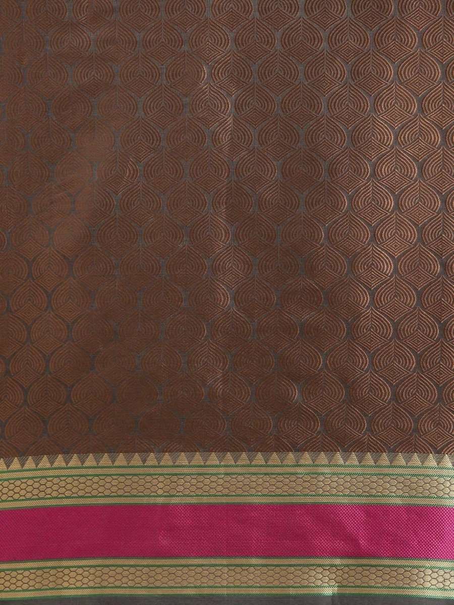 Grey & Brown Cotton Blend Woven Design Saree - inddus-us