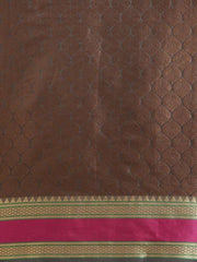 Grey & Brown Cotton Blend Woven Design Saree - inddus-us