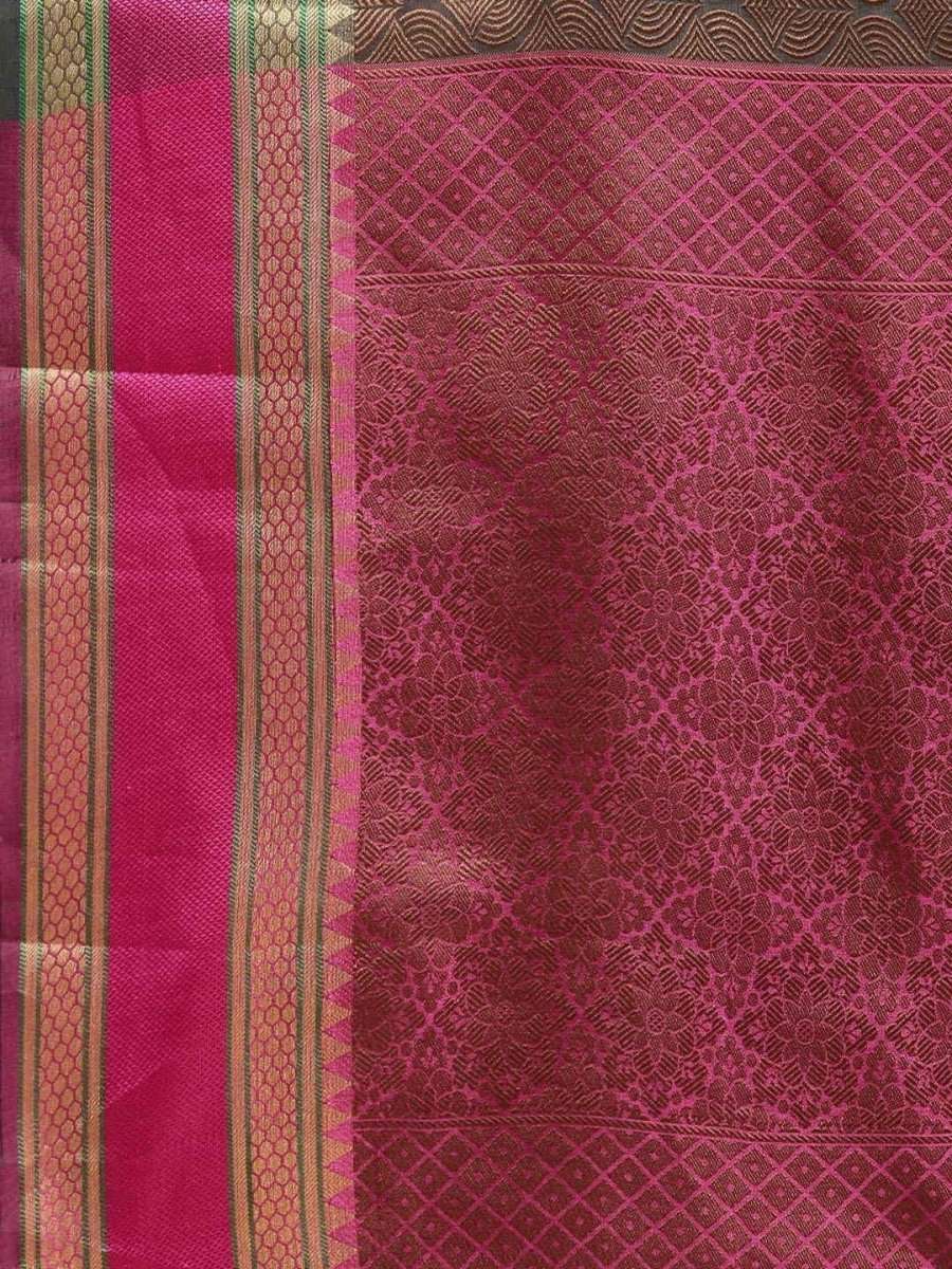 Grey & Brown Cotton Blend Woven Design Saree - inddus-us