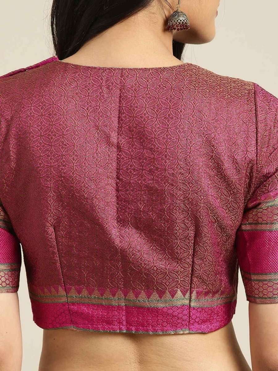 Grey & Brown Cotton Blend Woven Design Saree - inddus-us