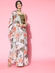 Grey Checked Zari Chanderi Saree - Inddus.com