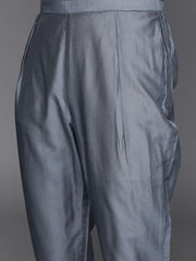 Grey Cotton Blend Solid Straight Cut Suit - Inddus.com