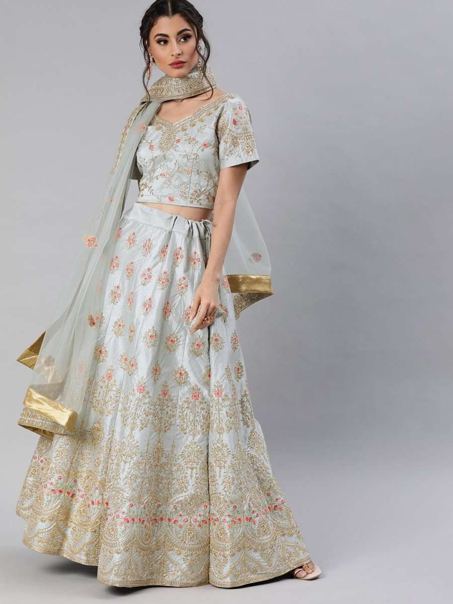 Grey Embroidered Party Wear Lehenga Choli - inddus-us