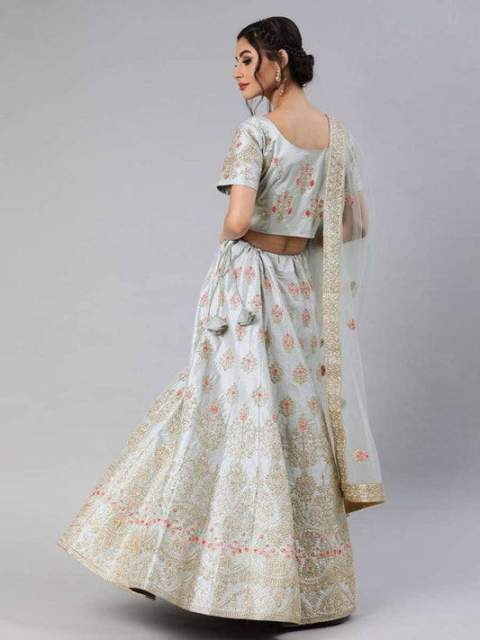 Grey Embroidered Party Wear Lehenga Choli - inddus-us