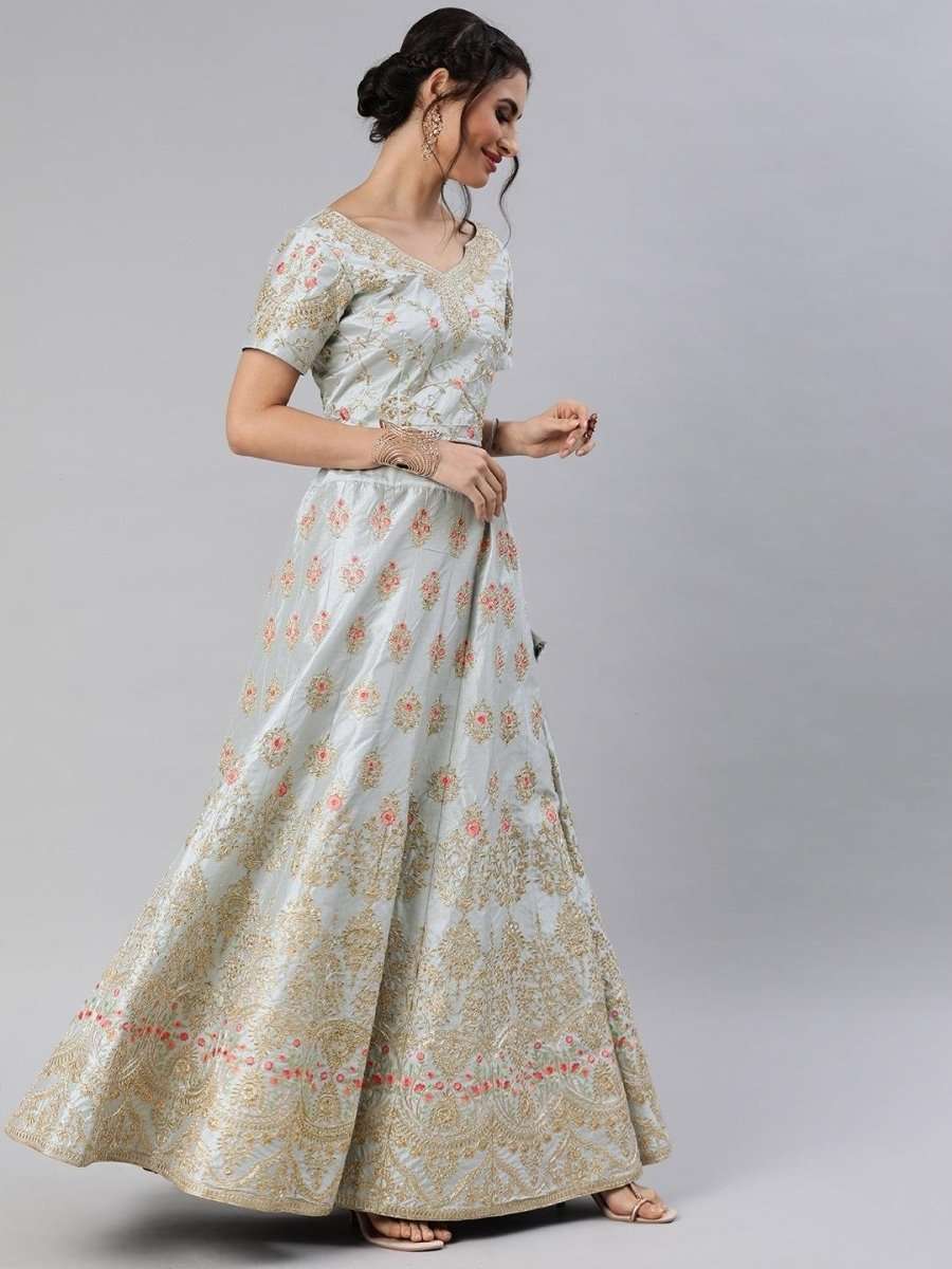 Grey Embroidered Party Wear Lehenga Choli - inddus-us