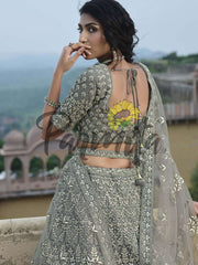 Grey Hand Embroidered Lehenga Choli Set - Inddus.com