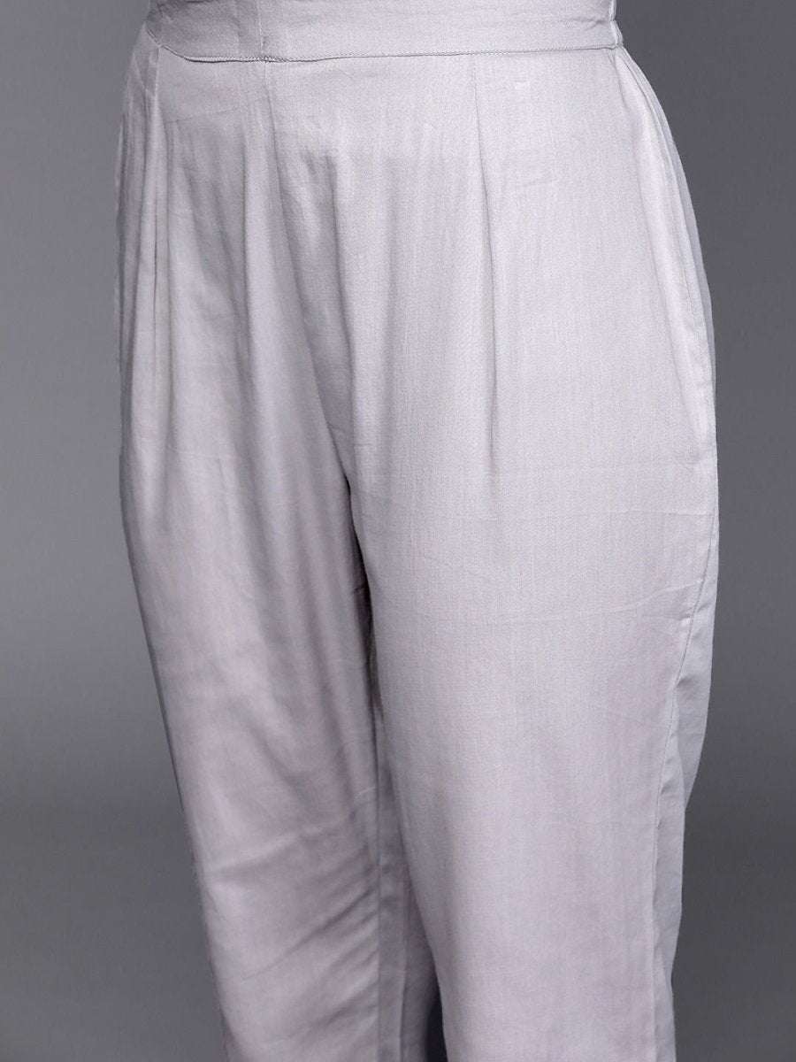 Grey Jacquard Woven Design Straight Cut Suit - Inddus.com