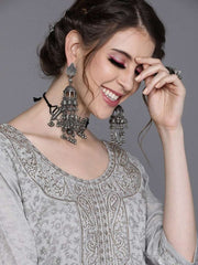 Grey Jacquard Woven Design Straight Cut Suit - Inddus.com