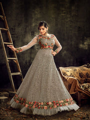 Grey Net Festive Anarkali Dress - Inddus.com