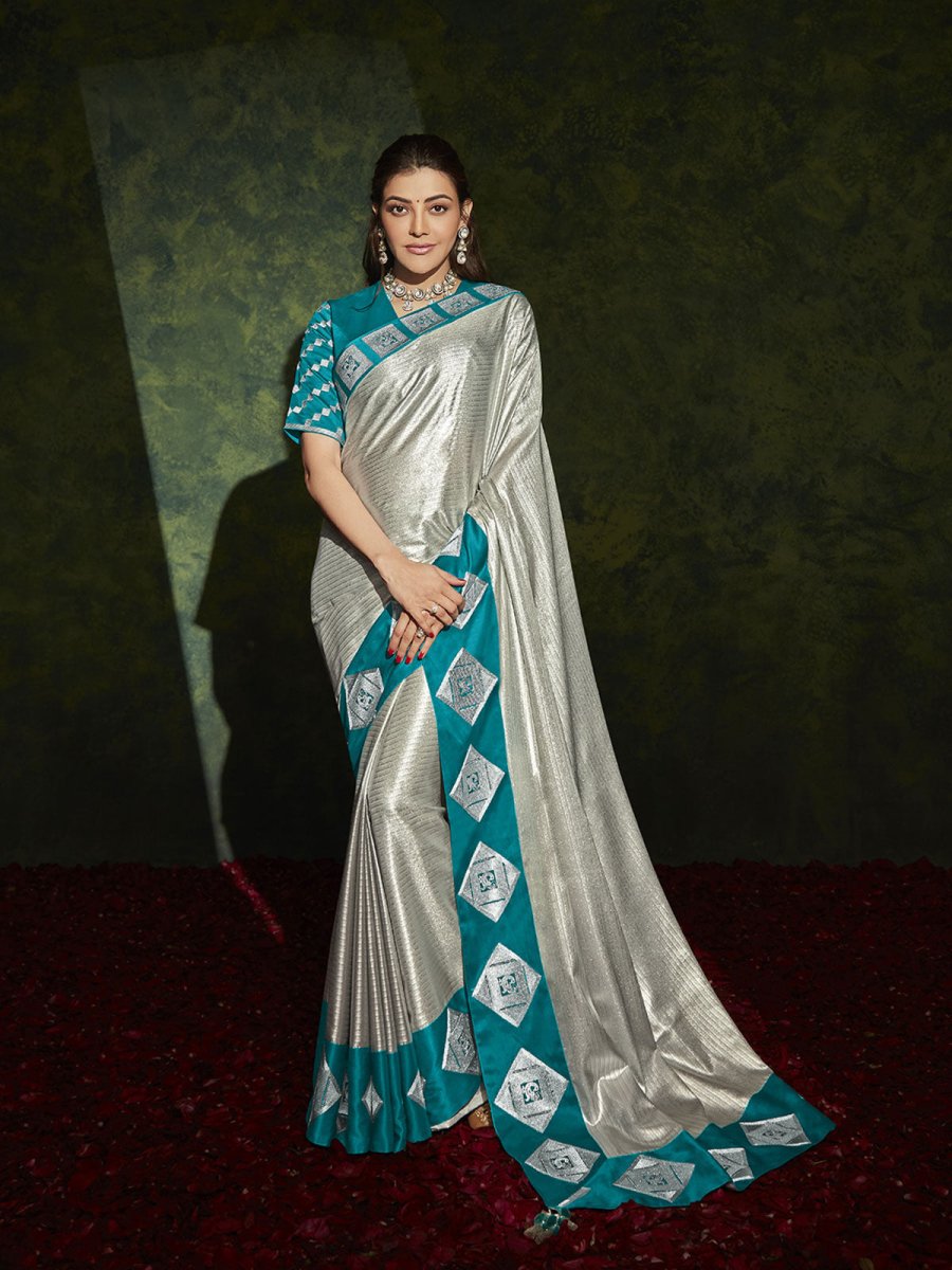 Grey Silk Traditional Saree - Inddus.com