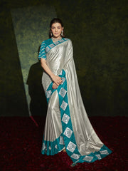 Grey Silk Traditional Saree - Inddus.com