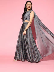 Grey Solid Top with Sequinned Embroidered Skirt - Inddus.com