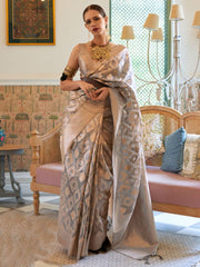 Grey Tissue Silk Saree - Inddus.com
