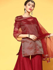 impressive maroon silk blend woven design kurta set
