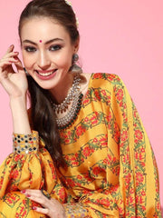 Impressive Mustard Poly Georgette Printed Crop Top - inddus-us