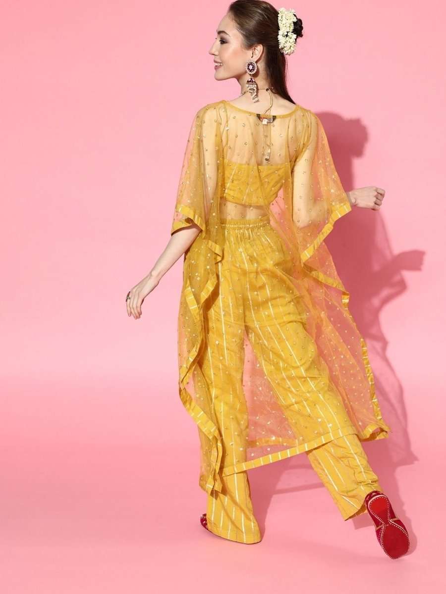 Incredible Mustard Polyester Embellished Crop Top - inddus-us