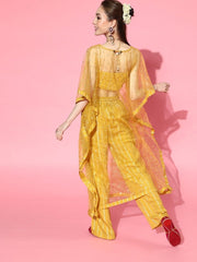 Incredible Mustard Polyester Embellished Crop Top - inddus-us