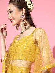 Incredible Mustard Polyester Embellished Crop Top - inddus-us
