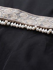 Inddus Black Solid One-Shoulder Maxi Dress with Attached Dupatta