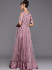 Mauve Net Sequinned Embroidered Gown