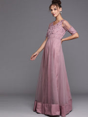 Mauve Net Sequinned Embroidered Gown