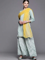 Inddus Blue Solid Kurta with Palazzos & Dupatta - inddus-us