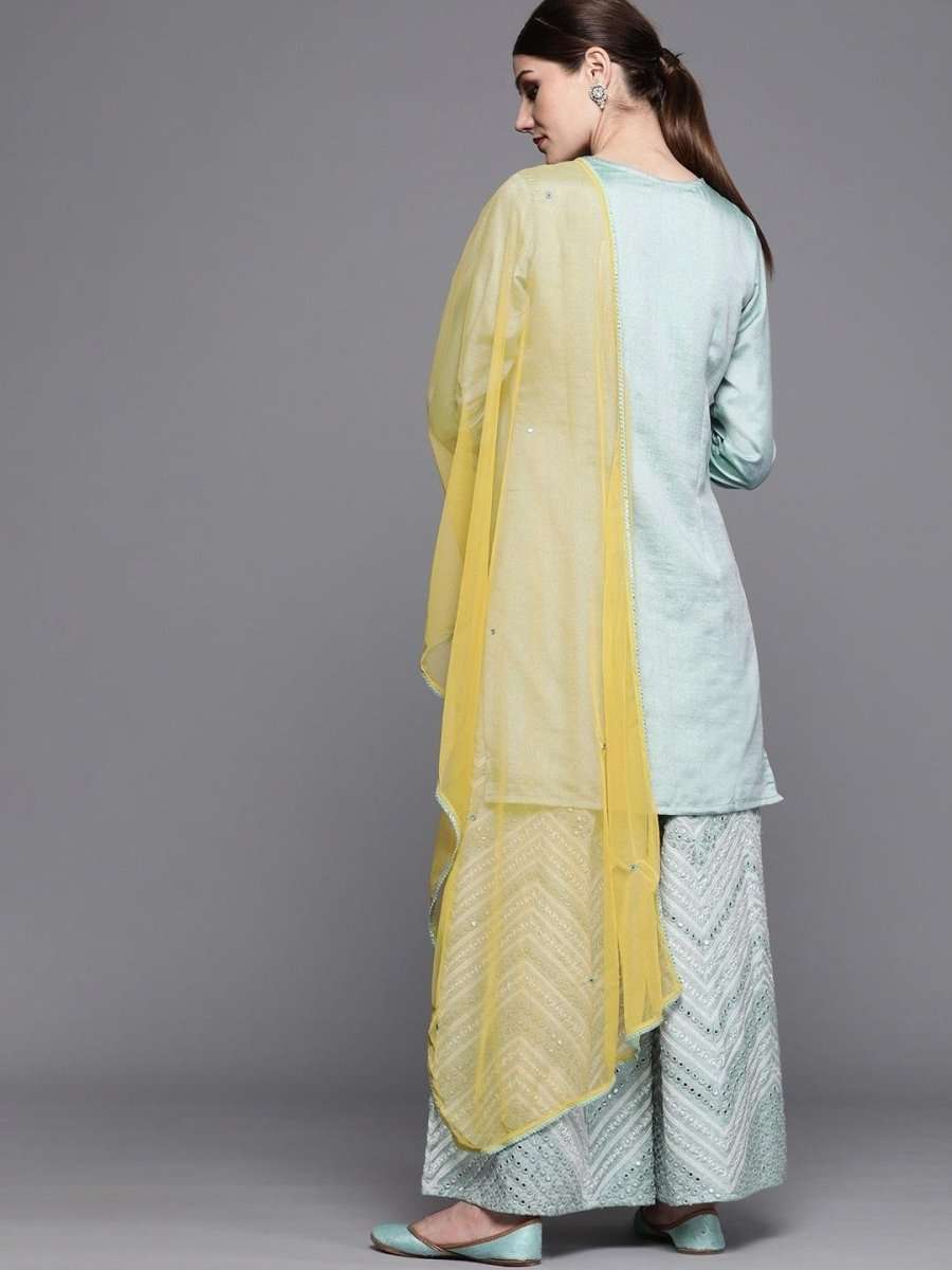Inddus Blue Solid Kurta with Palazzos & Dupatta - inddus-us