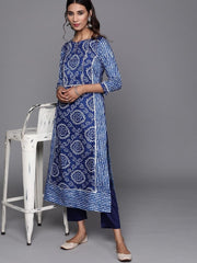 Inddus Blue & White Bhandhani Printed Kurta with Trousers - Inddus.com