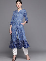 Inddus Blue & White Striped A-Line Kurta - Inddus.com