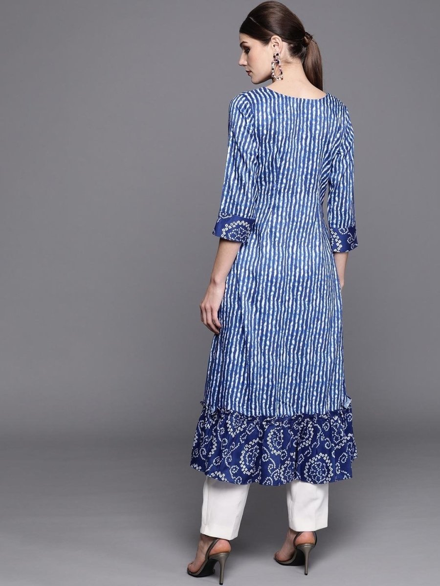Inddus Blue & White Striped A-Line Kurta - Inddus.com