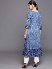 Inddus Blue & White Striped A-Line Kurta - Inddus.com