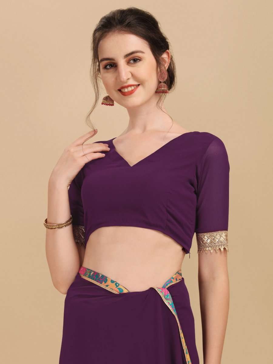 Inddus Mauve Pink Woven Design Sequinned Saree - Inddus.com