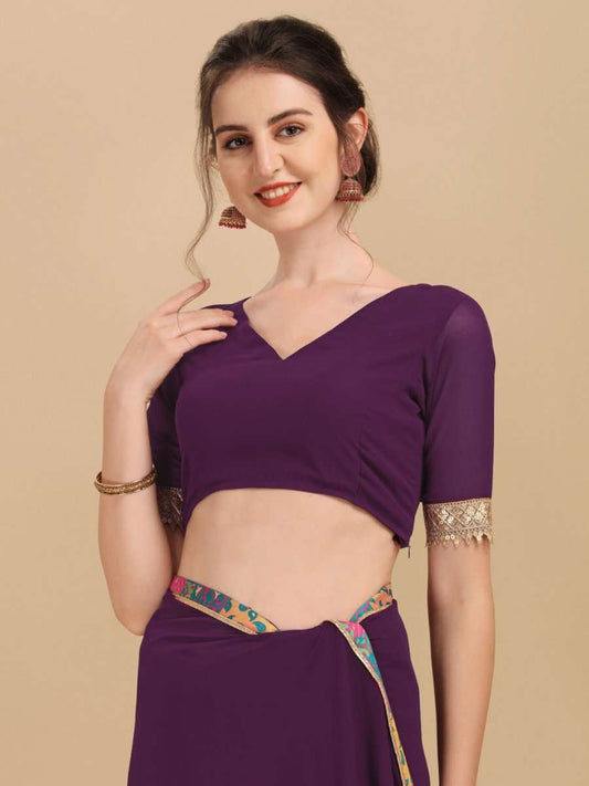 Inddus Mauve Pink Woven Design Sequinned Saree - Inddus.com